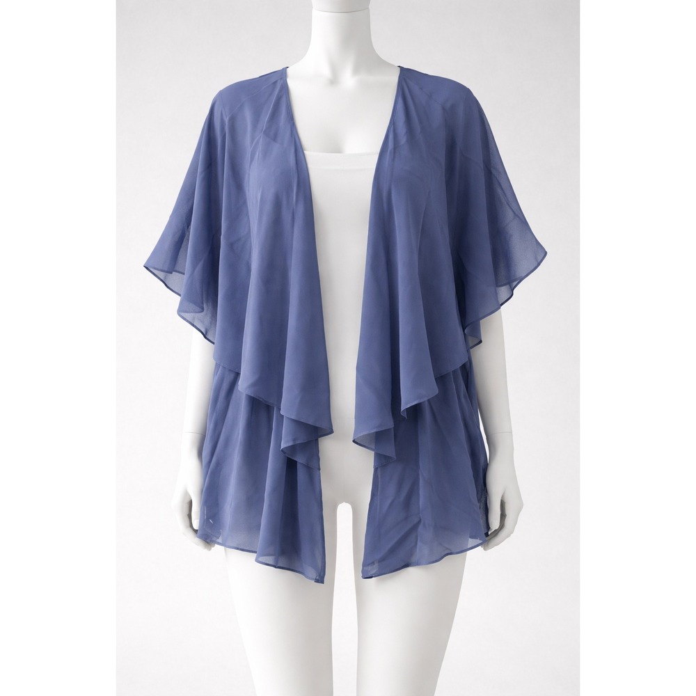 SLNY SL Fashions New York Blue Tiered Ruffle Chiffon‎ Open Shrug Jacket 10P